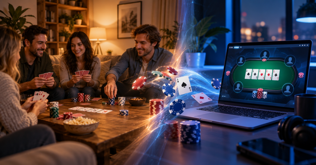 Pokerin matka olohuoneesta verkon pelipöytiin